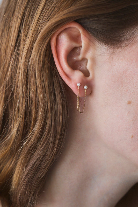 【SANDRA】BABY AKOYA WITH CHAIN PIERCED EARRINGS